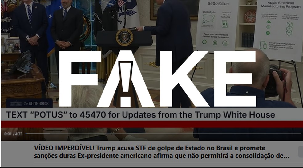 Trump não mencionou julgamento de Bolsonaro em evento com CEO da Apple — Foto: g1