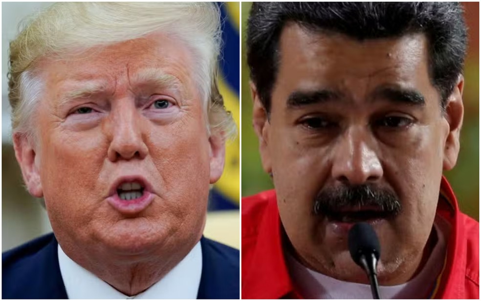 Donald Trump， presidente dos EUA， e Nicolás Maduro， líder do chavismo na Venezuela — Foto: Kevin Lamarque e Manaure Quintero/Reuters