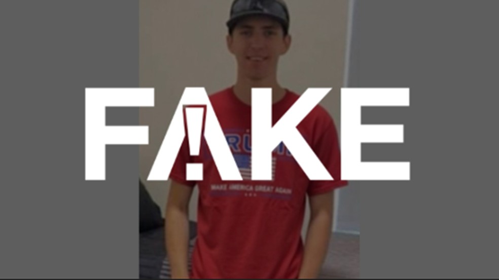 É #FAKE foto que mostra Tyler Robinson， acusado pela morte de Charlie Kirk， usando camiseta de Trump; imagem foi manipulada — Foto: Reprodução