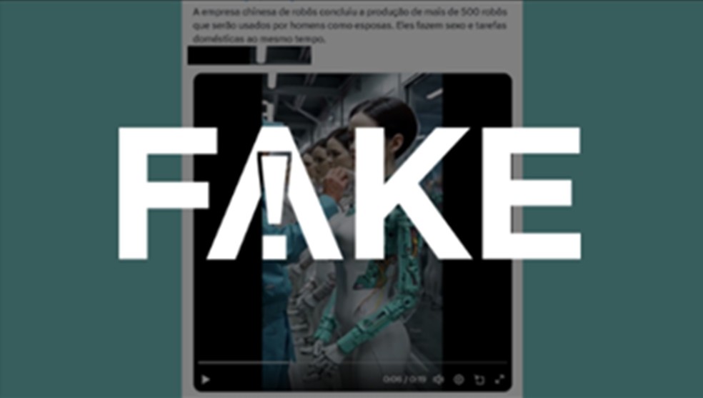 É #FAKE vídeo que mostra fábrica de esposas-robôs; conteúdo foi criado com uso de inteligência artificial — Foto: Reprodução